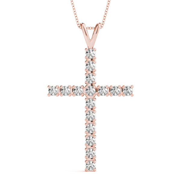 14K Rose Gold Diamond Religious Cross Pendant