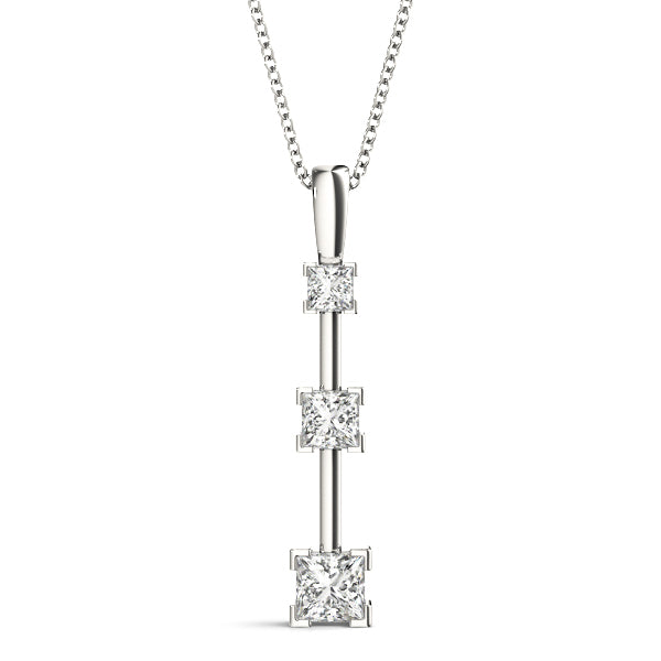 14K Lab Diamond 3 Stone Square Pendant