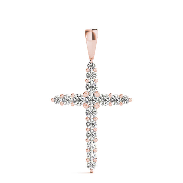 14K Rose Gold Lab Diamond Religious Cross Pendant
