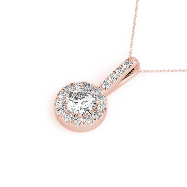 14K Rose Gold Round Diamond Halo Pendant