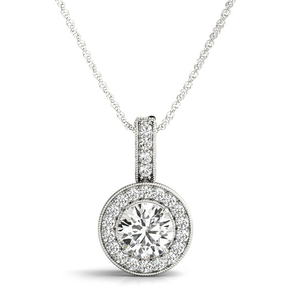 14K Gold Round Lab Diamond Halo Pendant