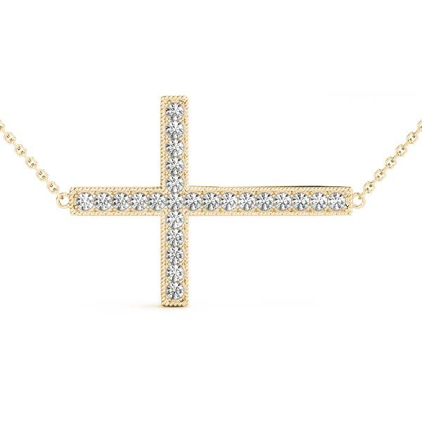 14K Yellow Gold Diamond Cross Pendant - Religious Jewelry