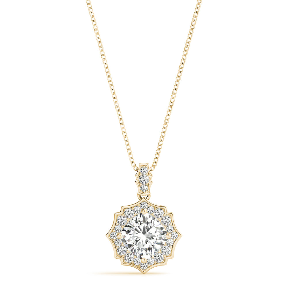 14K Yellow Gold Diamond Cushion Halo Pendant