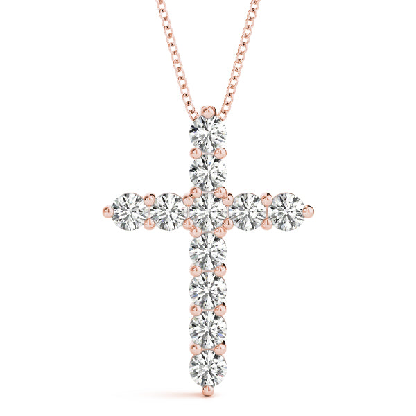 14K Rose Gold 11-Diamond Religious Cross Pendant