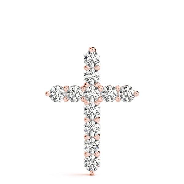 14K Rose Gold 11-Diamond Religious Cross Pendant