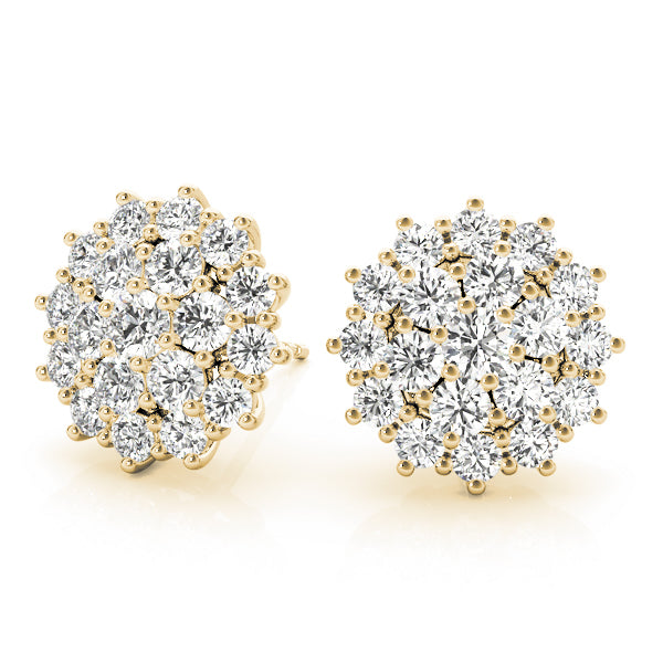 14K Yellow Gold Lab Diamond Cluster Earrings