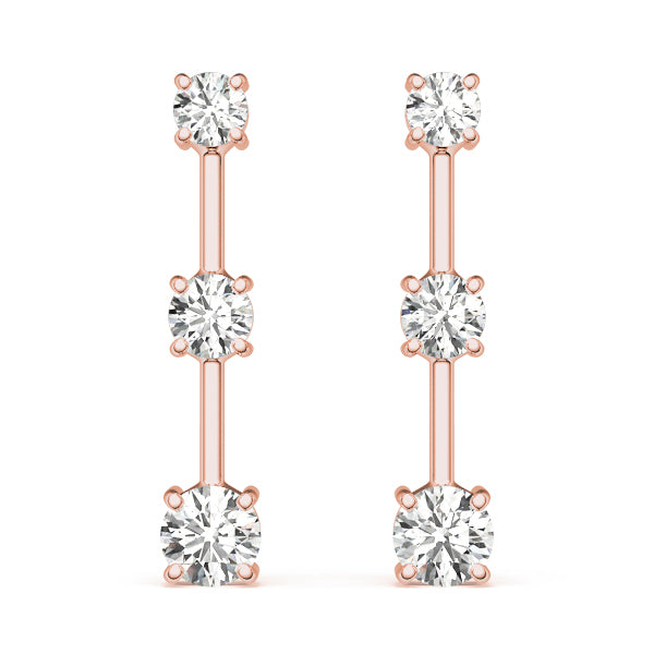 14K Rose Gold Lab Diamond 3-Stone Earring Pair