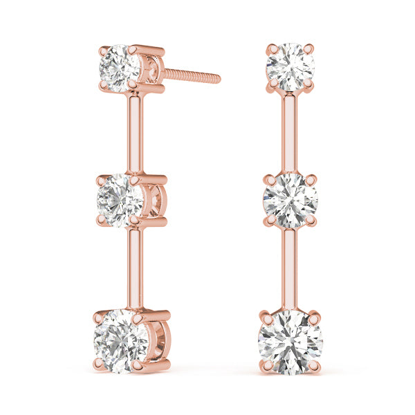 14K Rose Gold Lab Diamond 3-Stone Earring Pair