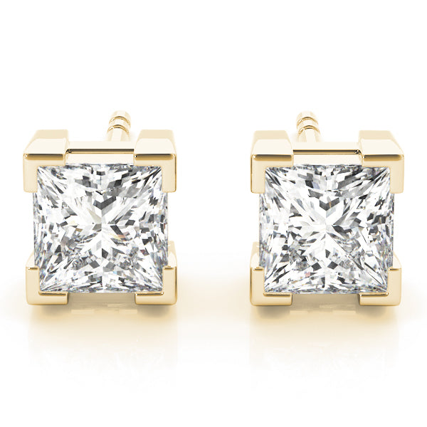 14K Yellow Gold Square Diamond Stud Earrings