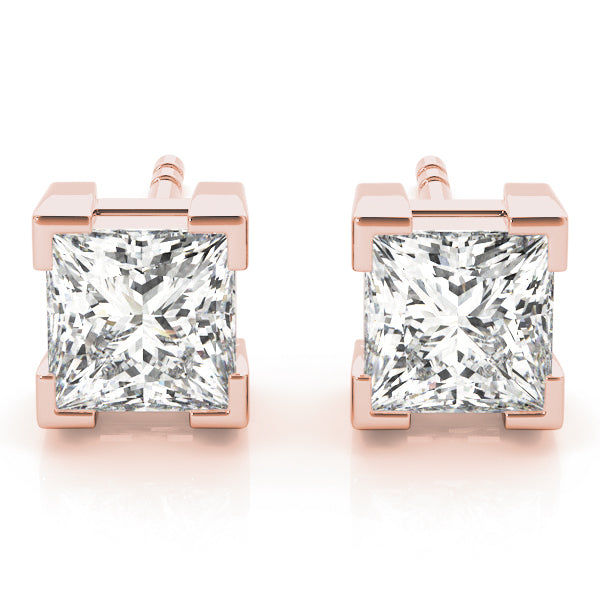 Rose Gold Square Diamond Stud Earrings 0.1CT
