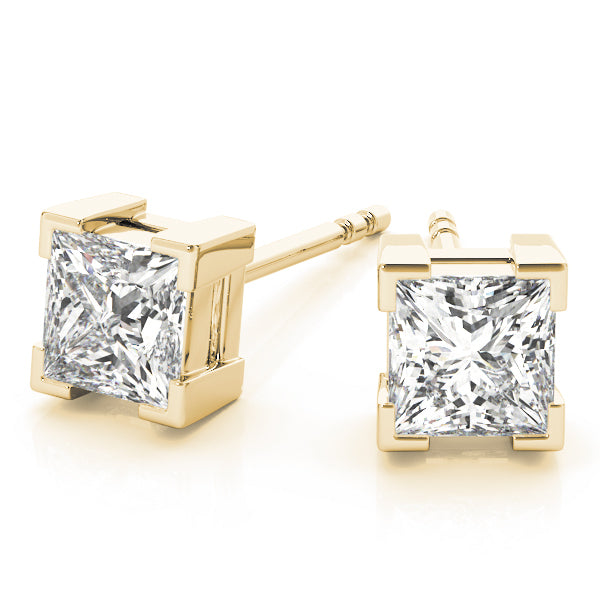 14K Yellow Gold Square Diamond Stud Earrings