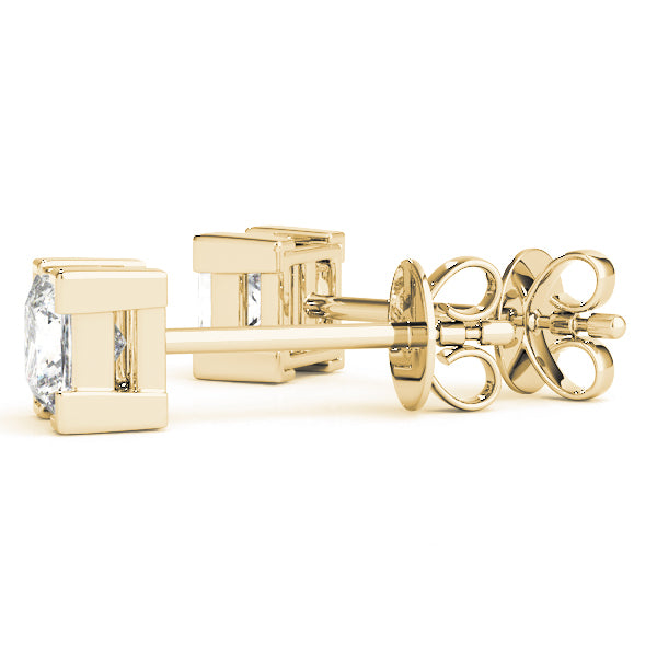 14K Yellow Gold Square Diamond Stud Earrings