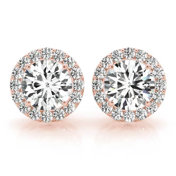Rose Gold Lab Diamond Halo Earring Pair