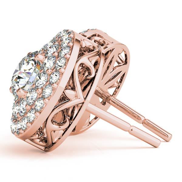 14K Rose Gold Round Diamond Halo Earrings