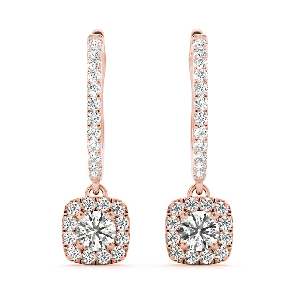 14K Rose Gold Round Diamond Halo Earrings