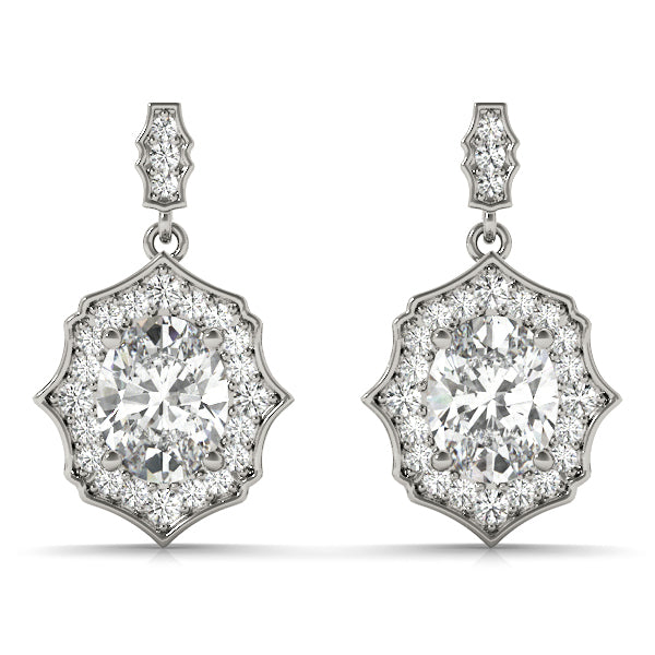 14K Gold Diamond Oval Halo Earrings