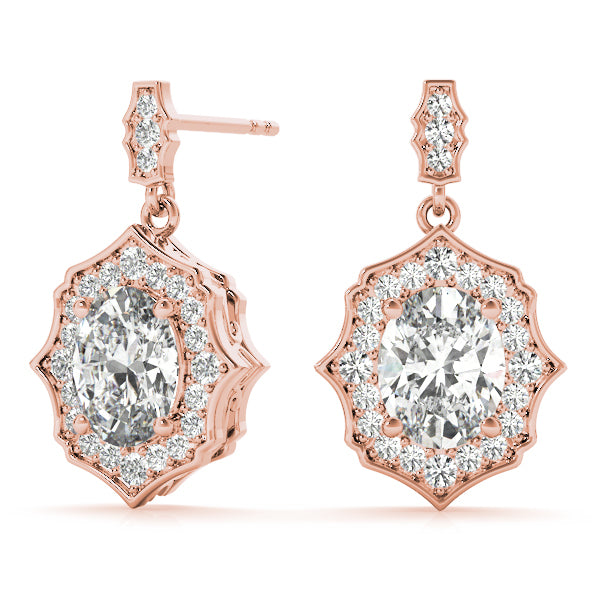 Rose Gold Lab Diamond Oval Halo Earrings