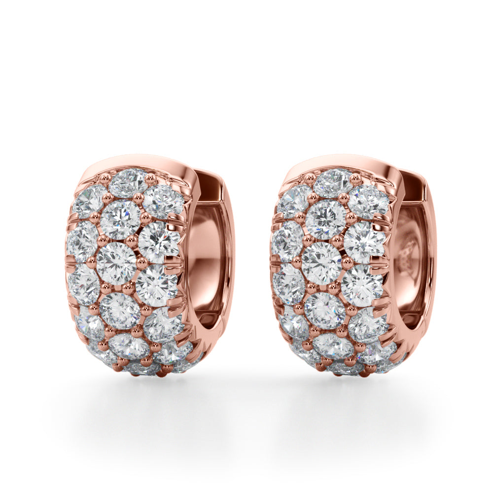 14K Rose Gold Lab Diamond Multi-Row Huggie Earrings
