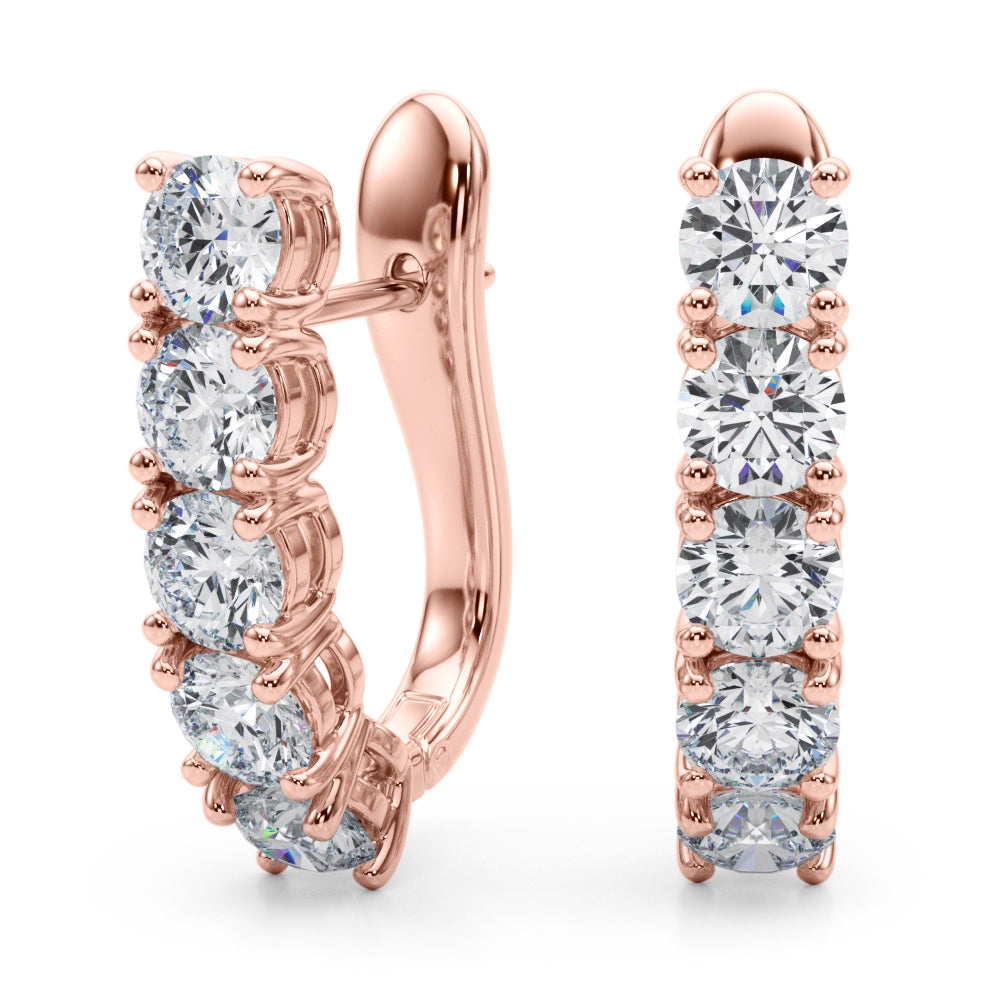 14K Rose Gold Diamond J-Hoop Earrings