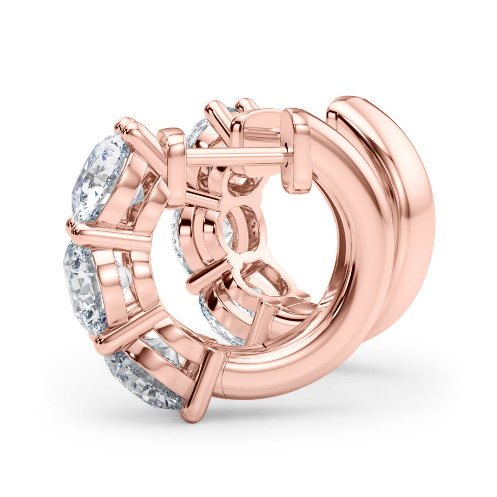 14K Rose Gold Diamond Round Hoop Earrings