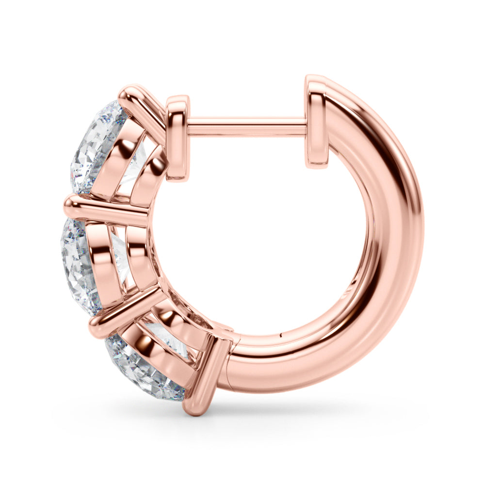 14K Rose Gold Diamond Round Hoop Earrings