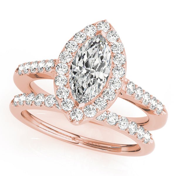 18K Rose Gold 1 CT Marquise Diamond Halo Ring