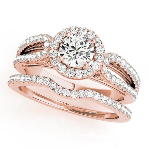 18K Rose Gold Diamond Halo Engagement Ring 0.5 ct