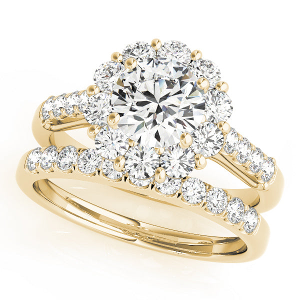 14K Yellow Gold Round Diamond Halo Engagement Ring