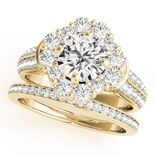 14K Yellow Gold Round Diamond Halo Engagement Ring