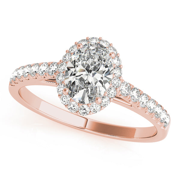 18K Rose Gold Diamond Oval Halo Engagement Ring