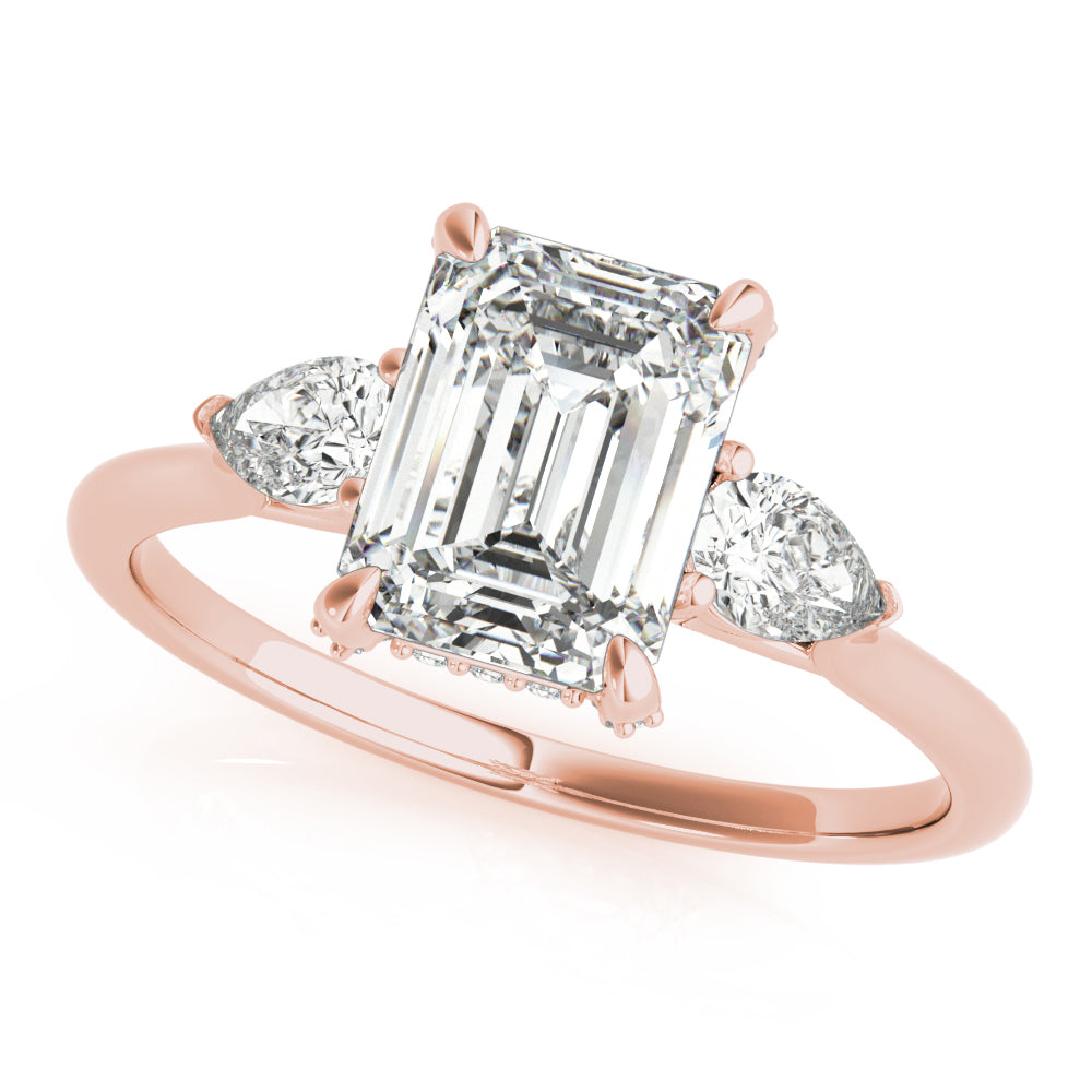 14K Rose Gold Emerald Diamond Three-Stone Ring