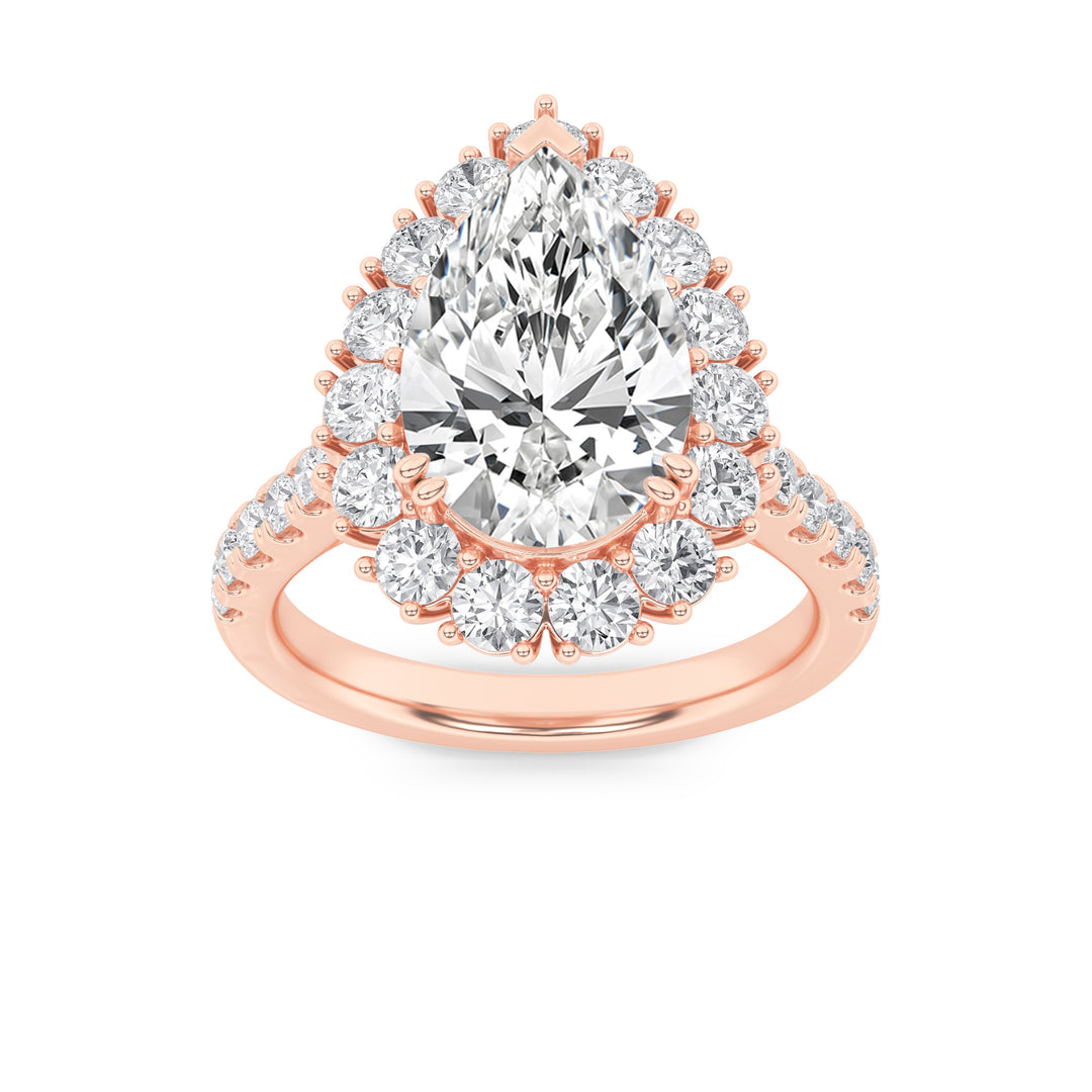 14K Rose Gold 4ctw Lab Diamond Pear Center Ring Sz 7