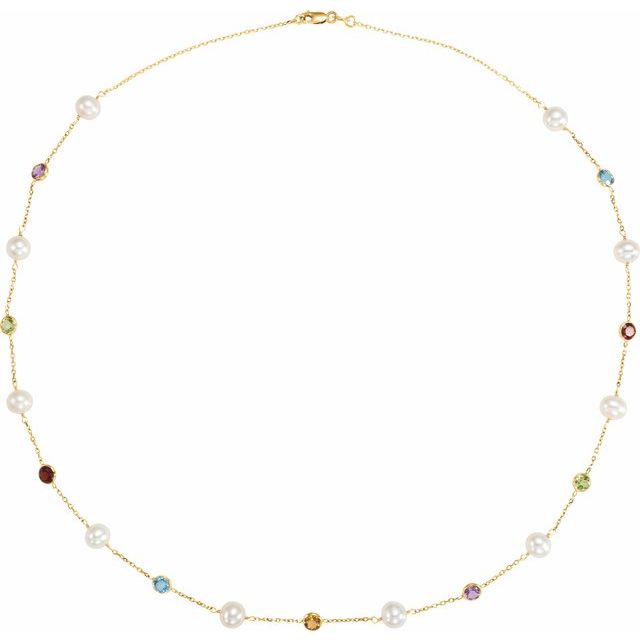 Pearl & Multi-Gemstone Station Necklace