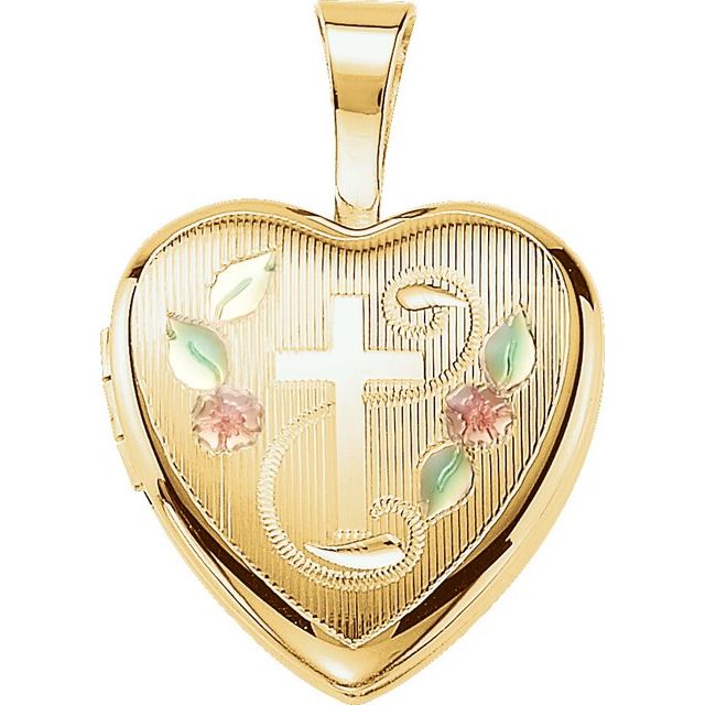 Enamel Roses & Cross Heart Locket