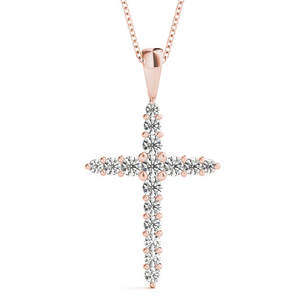 14K Rose Gold Lab Diamond Religious Cross Pendant