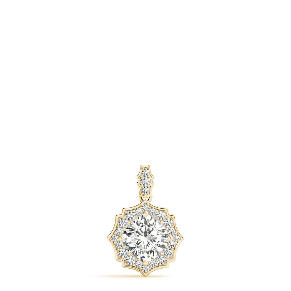 14K Yellow Gold Diamond Cushion Halo Pendant