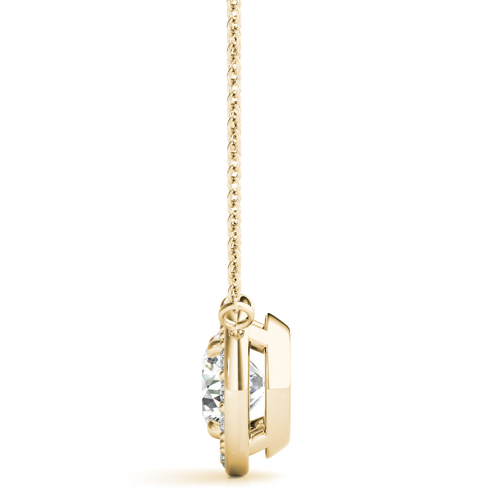 14K Yellow Gold Round Diamond Halo Pendant Necklace