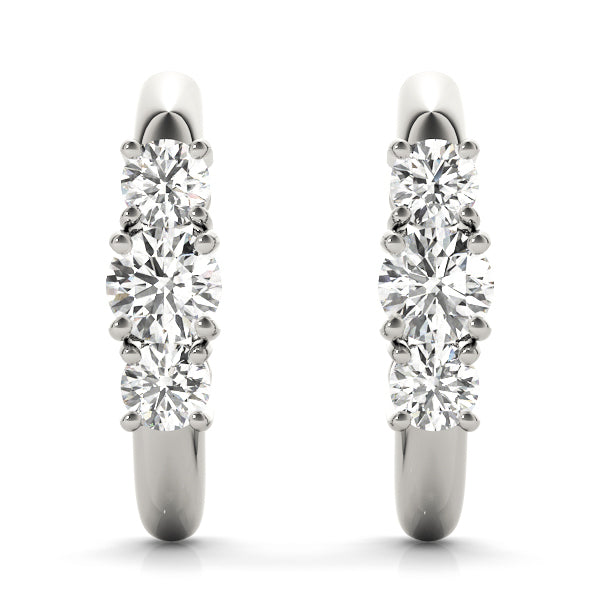 14K Gold Lab Diamond 3-Stone Round Earring Pair