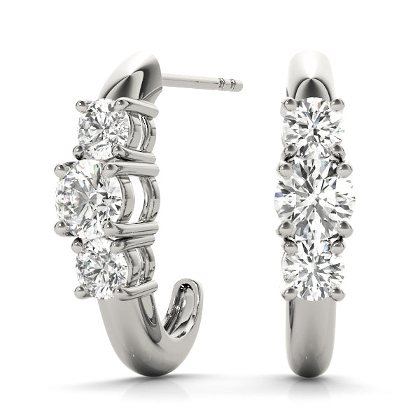 14K Gold Lab Diamond 3-Stone Round Earring Pair