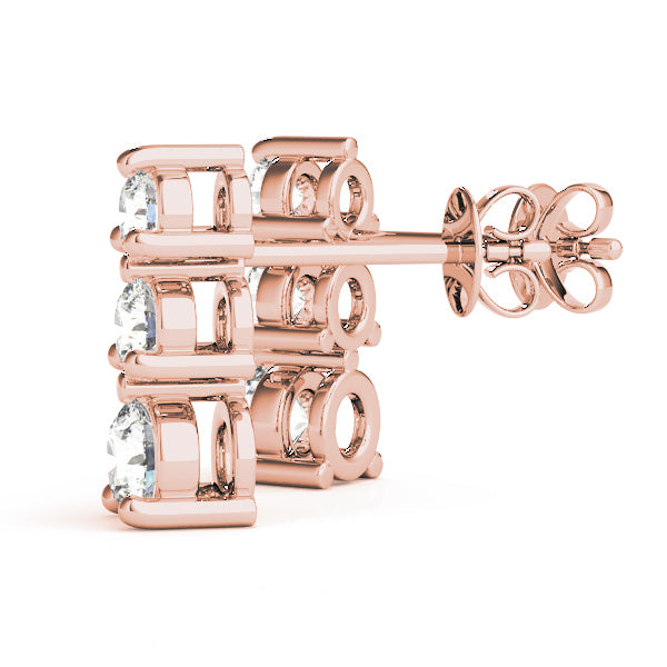 14K Rose Gold Lab Diamond 3-Stone Earring Pair