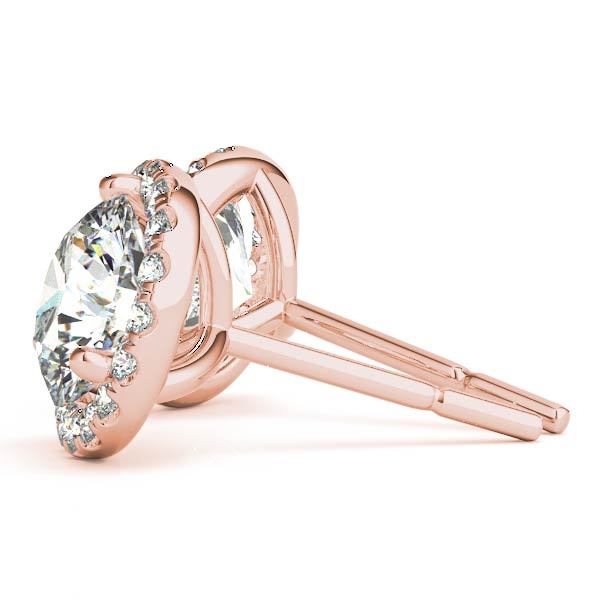 14K Rose Gold Round Diamond Halo Earrings
