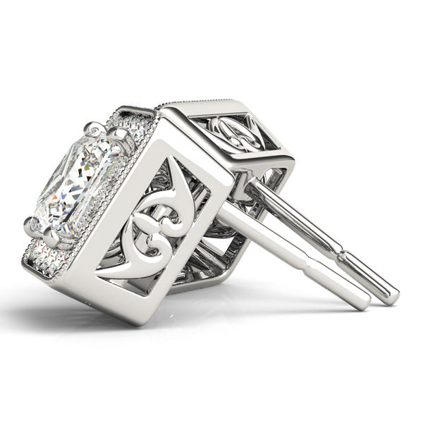 Lab Diamond Halo Round Square Earrings