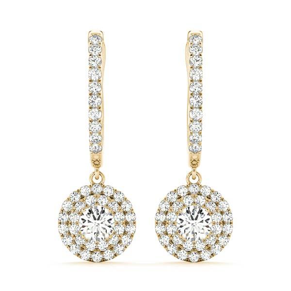 Yellow Gold Round Diamond Halo Earrings - Lab Grown