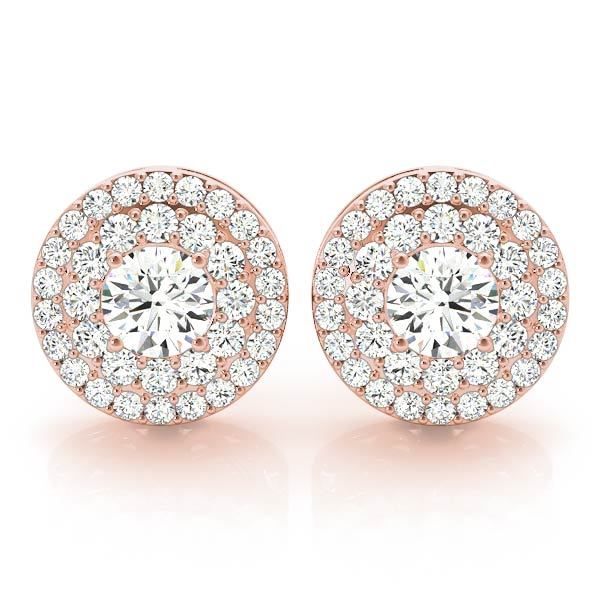 14K Rose Gold Round Diamond Halo Earrings