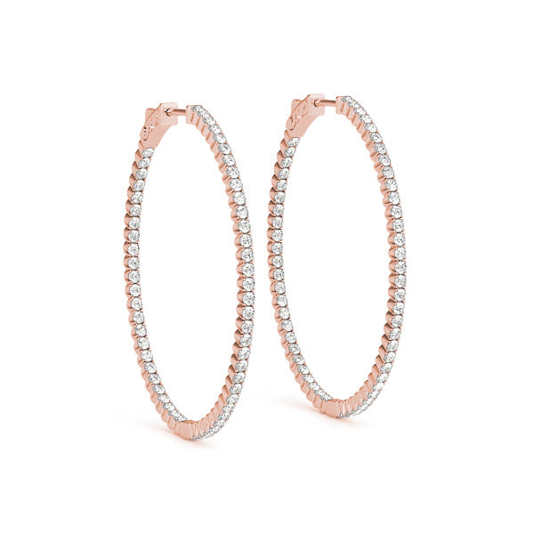 14K Rose Gold Diamond Inside Out Hoop Earrings