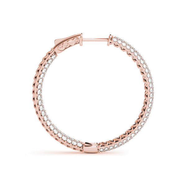 14K Rose Gold Lab Diamond 3-Row Pave Hoop Earrings