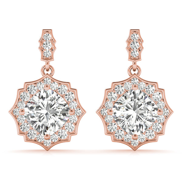 Rose Gold Lab Diamond Scalloped Halo Earrings