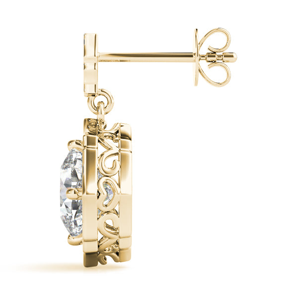 14K Yellow Gold Diamond Scalloped Halo Earrings