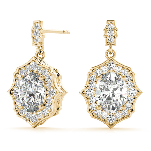 14K Yellow Gold Diamond Oval Halo Earrings