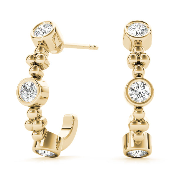 14K Yellow Gold Diamond J-Hoop Earrings